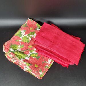 Lot 20 Red Cloth Napkins Poinsettia Christmas Holiday Cotton Mix